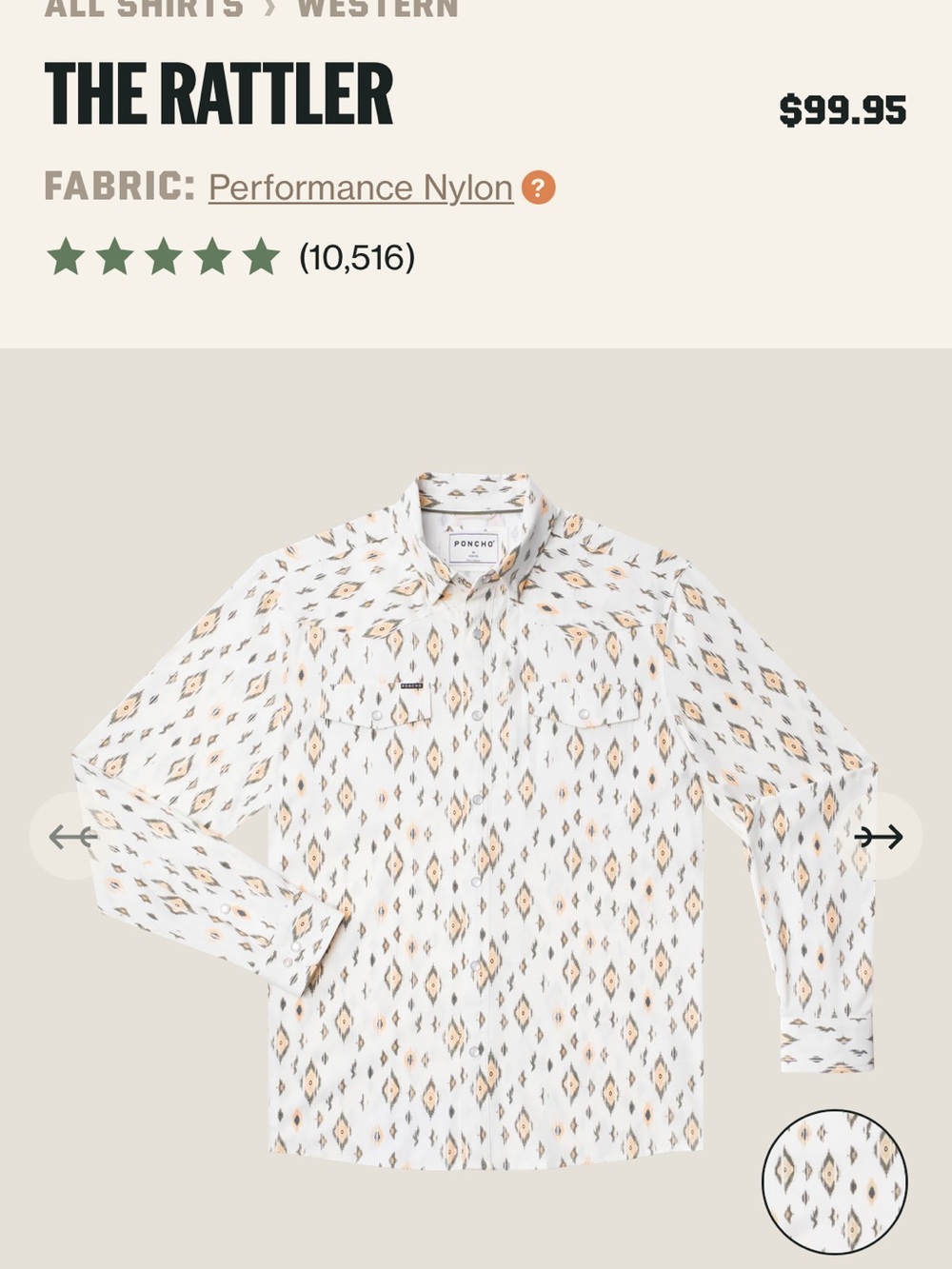 Poncho Men’s The Rattler Retro Diamond Print Quick Dry Pearl Snap Performance